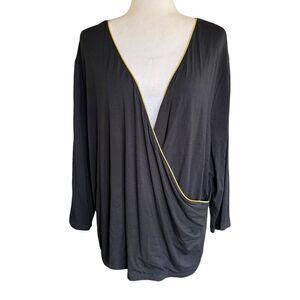 Lauren Ralph Lauren Spliced Blouse Black Gold Trim Sz 3X Classic Rayon Stretch